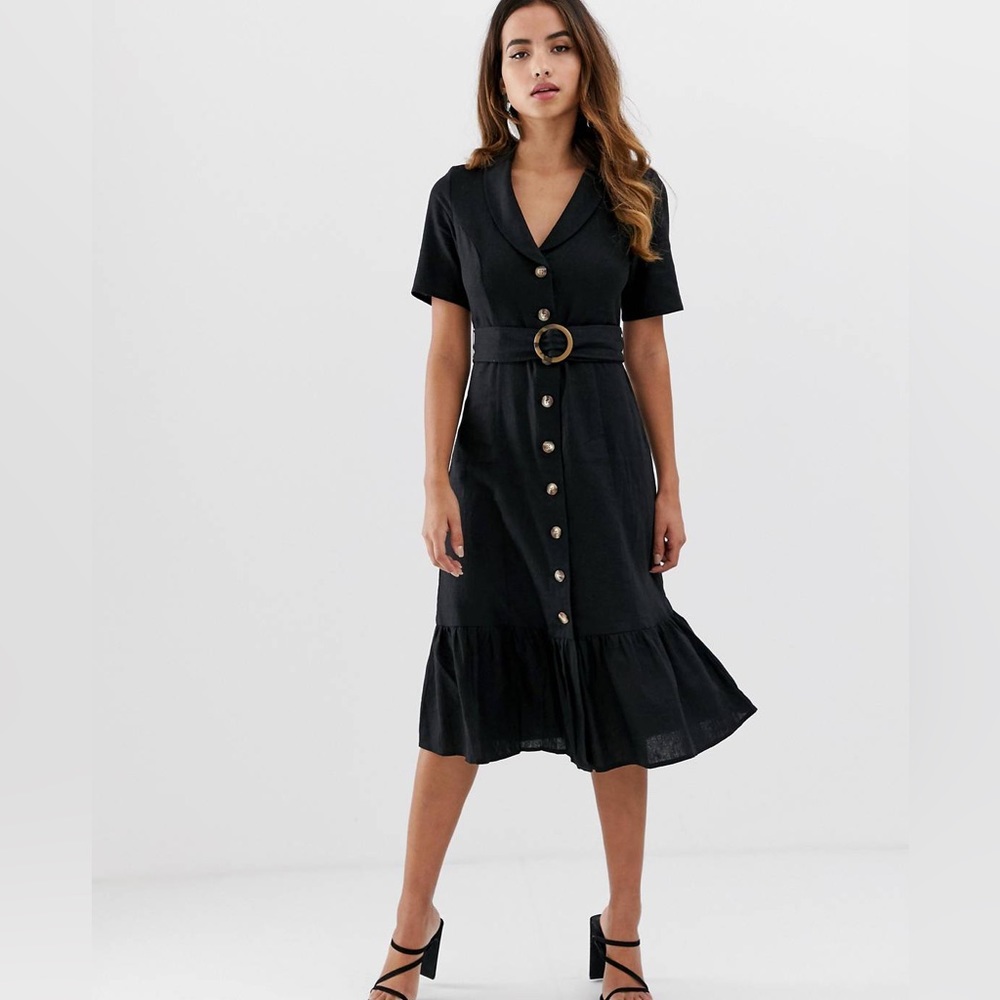 ASOS linen  button down midi dress with and belt - US 2